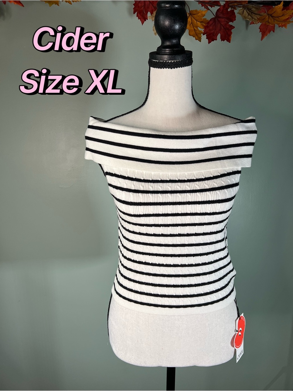Cider Black & White Striped Off-Shoulder Top Size XL